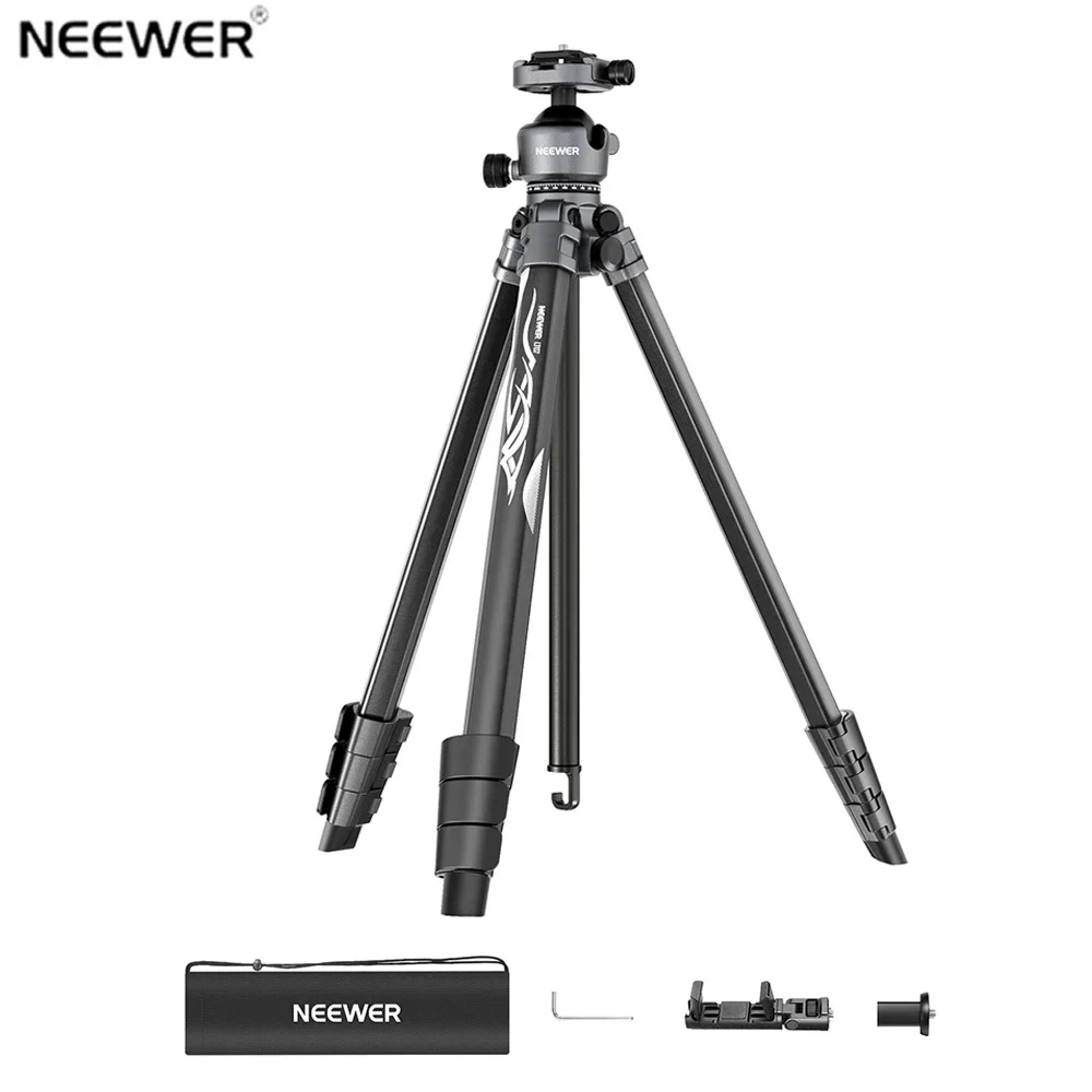 

NEEWER LT07 61" Aluminum Travel Tripod Portable Camera Tripod Compatible with PD Arca 1/4" 3/8" Cold Shoe Load 10kg