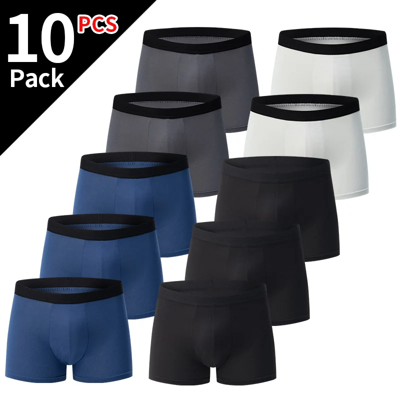 

10 Piece Set Of Men's Solid Color Underwear Quick Drying Classic Fashionable Comfortable Teenage Boxer Shorts Trendy
