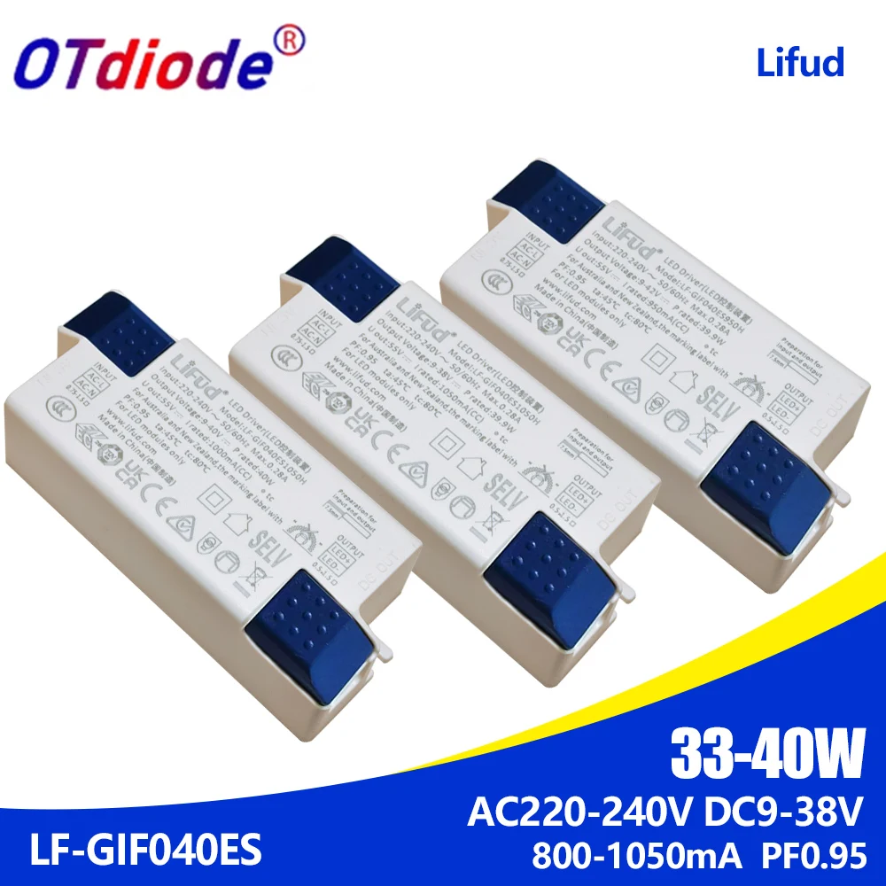 Lifud LED Driver DC9-42V 30 W-40 W LF-GIF040ES 800mA 850mA 900mA 950mA 1000mA 1050mA ไม่มีการสั่นไหว 0.95PF สําหรับแผง Light Transformer