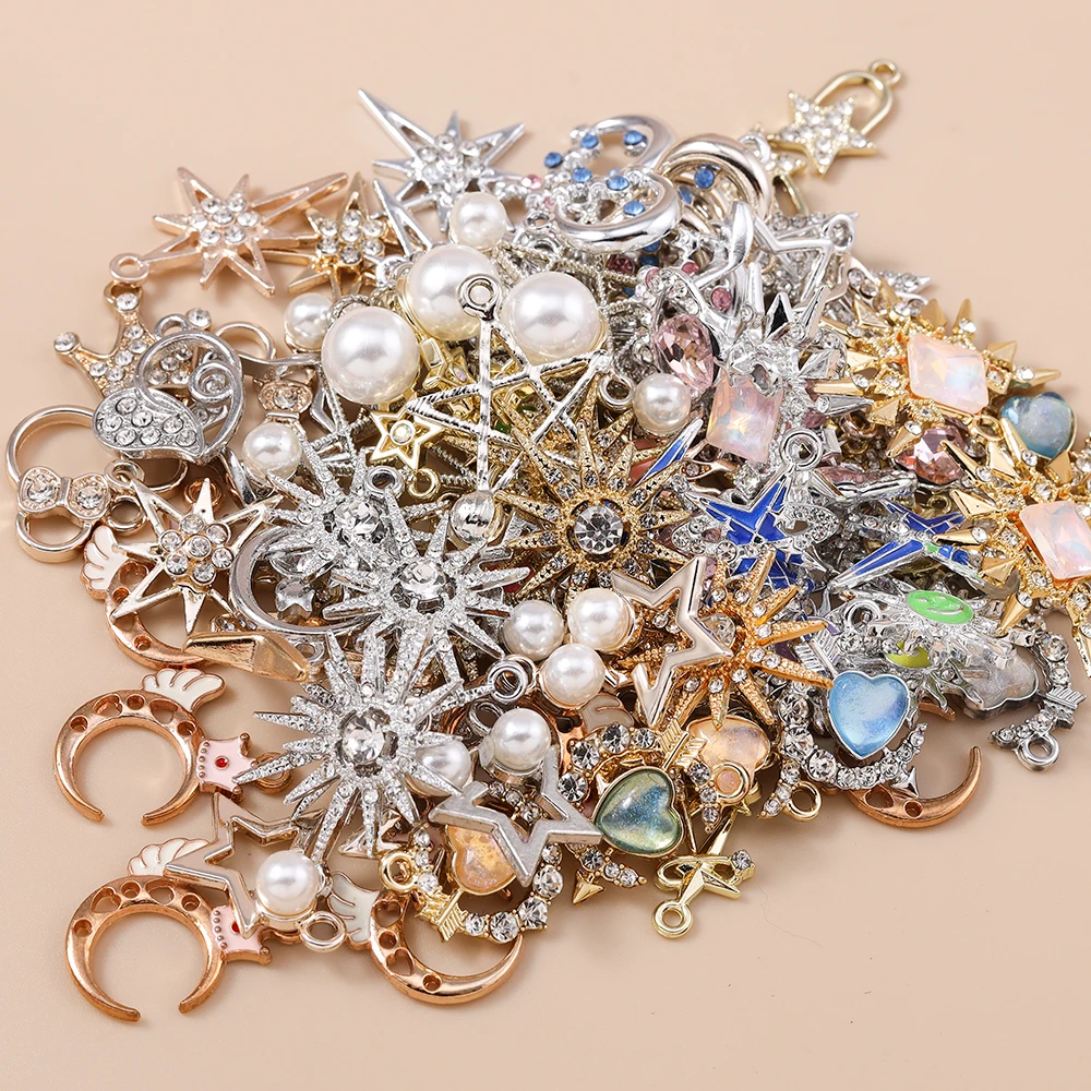 Leslie 10 Stück exquisite Kristall-Stern-Mond-Charms für baumelnde Ohrringe, Armbänder, Halsketten, Anhänger, Schmuck, DIY-Handwerk – Detail 4