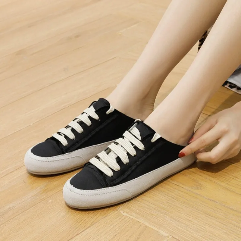 

2026 New Womens Shoes Exquisite Lace Casual Half Shoes for Woman Fashion Baotou Sports Muller Shoe Designer Shoes Zapatos Mujer