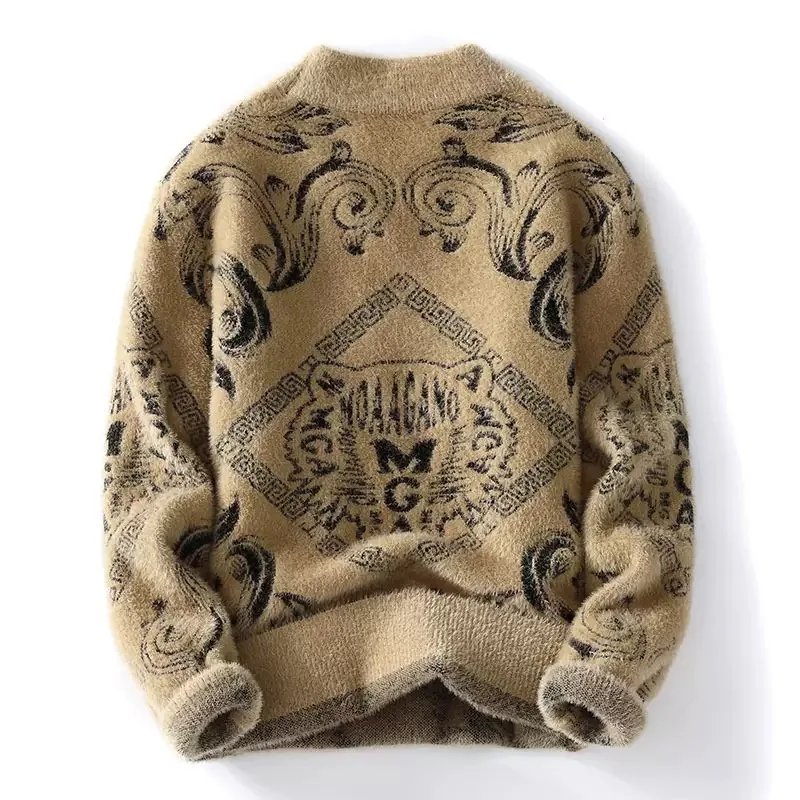

Autumn and Winter Fashionable Printed and Velvet Thickened Warm Knitted Sweater for Men's Casual Loose Sports Large Size Sweater