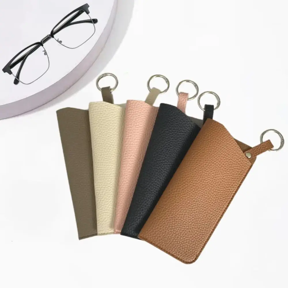 PU Leather Sunglasses Storage Bag Solid Color with Keyring Hanging Sunglasses Durable Portable Sunglasses Pouch