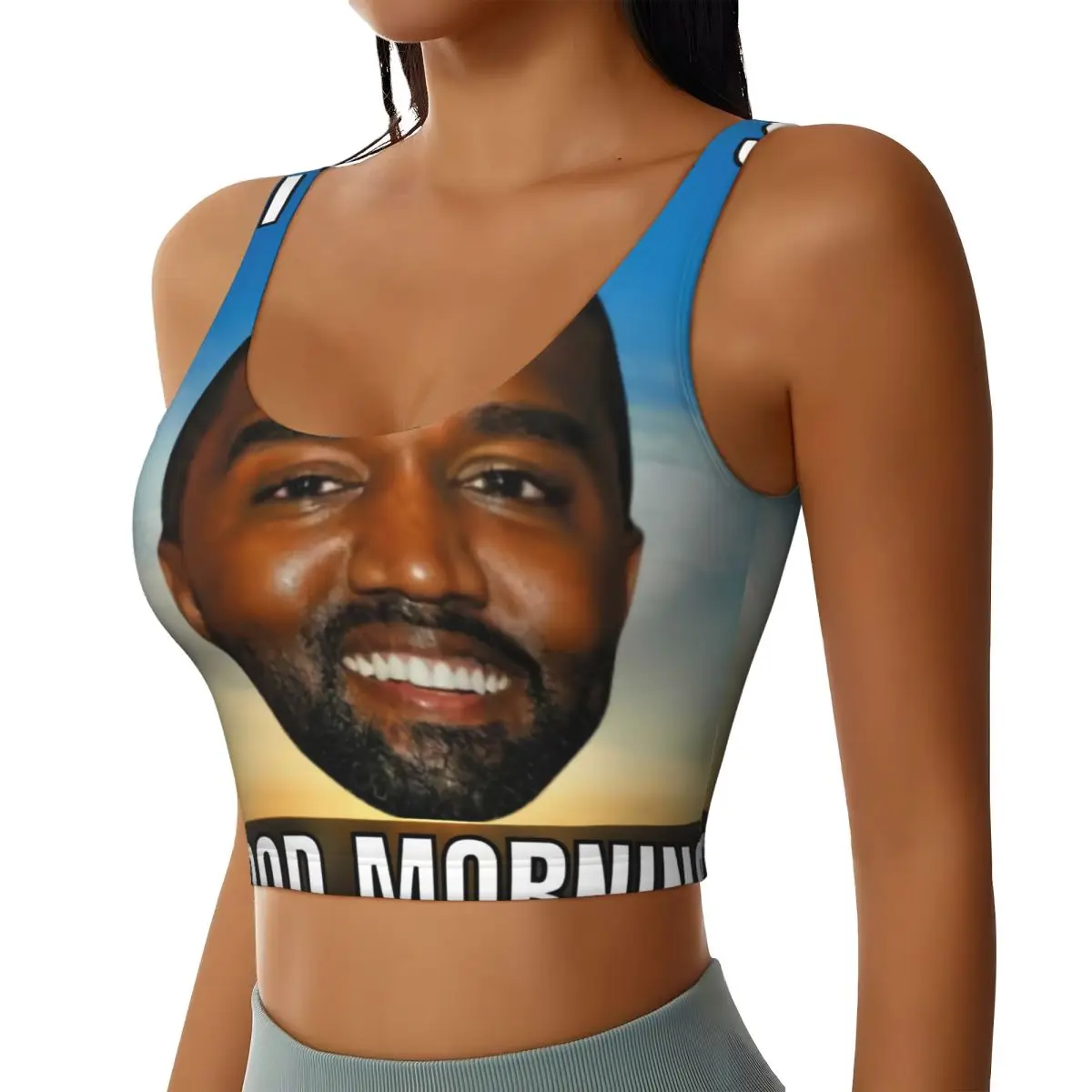 Custom Women's Funny Kanye West Meme Sports Bra Rapper Music Producer High Impact Gym Workout Running Crop Tank Tops