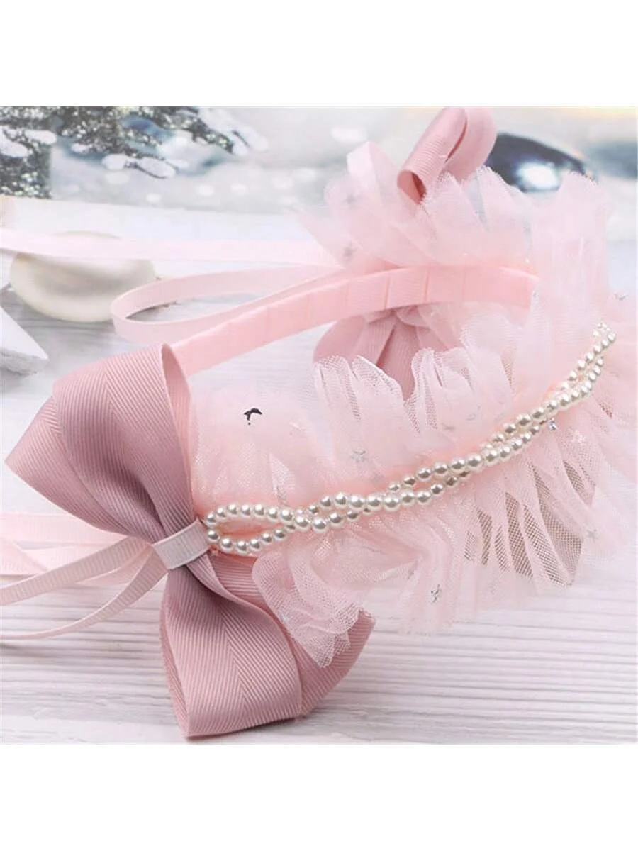 1pcs Girl Sweet Bow Lace Lolita Princess Pearl headband suitable for flower girl wedding banquets birthday parties