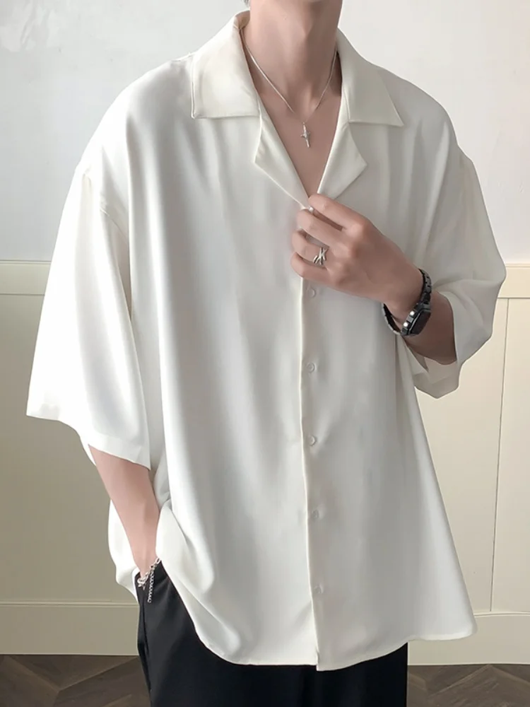 

American Sle Men's ort Sve irt Summer Thin Loose Five Sve Casual Hong Kong Sle Japanese Trendy Haome Coat