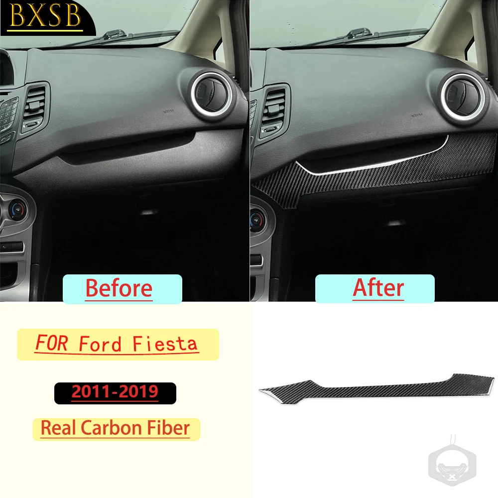 Real Soft Carbon Fiber For Ford Fiesta 2011-2019 Car Co-pilot Storage Box Trim Customizable Car Sticker Interior Accessories