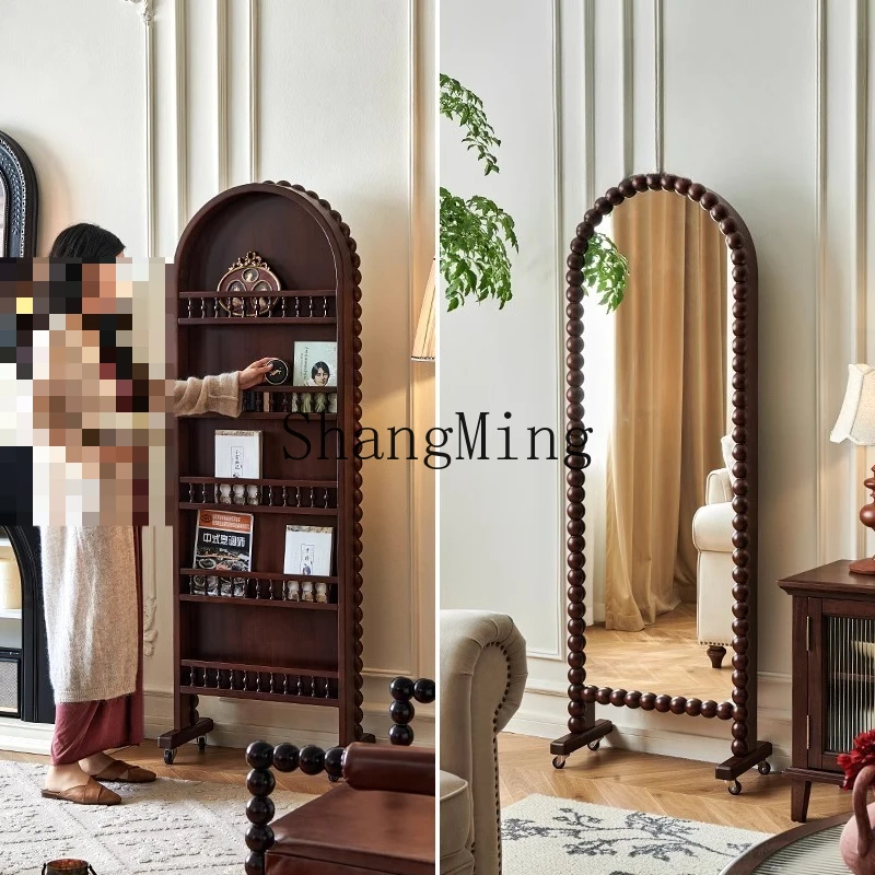 

SMantique retro full-body mirror magazine bookshelf dual-purpose floor-to-ceiling full-length mirror rotatable with rack