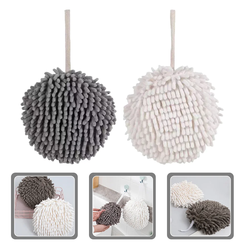 2Pcs Hanging Chenille Hand Towel Quickly Dry Hand Towel Super Fluffy Chenille Ball Towels farmhouse kitchen towels