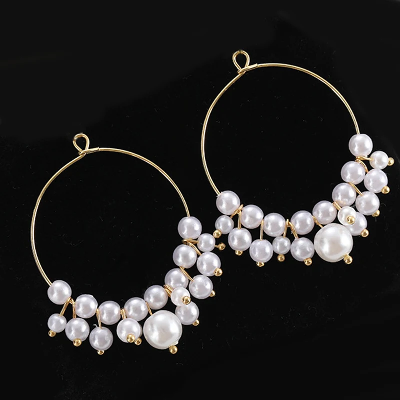 Engood 60Pcs Round Pearl Tassel Button Sewing Trim & Embellishments Craft Buckle for DIY Jewelry Earring Bag Necklace Pendants