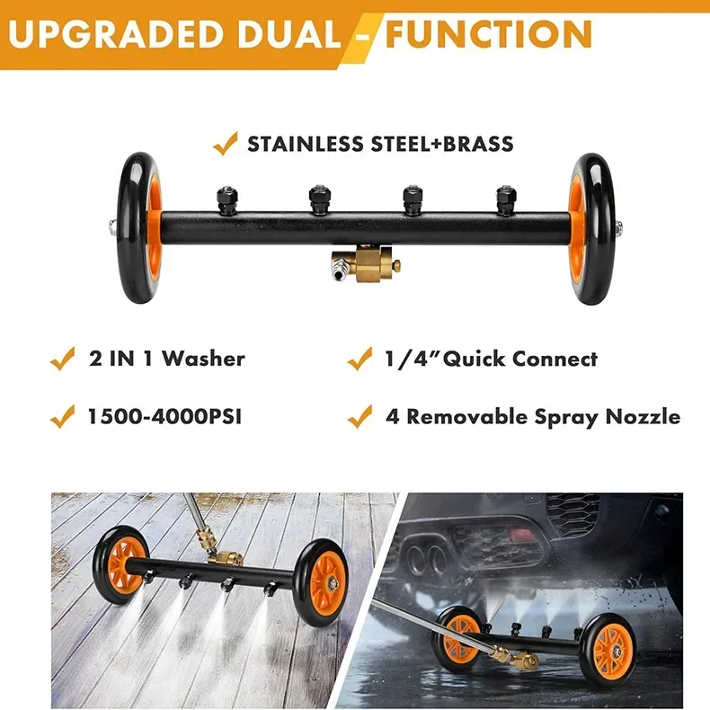

16" Pressure Washer Undercarriage Surface Cleaner Water Broom Under Car Chassis Floor Wash 1/4" Quick Connector 4000 PSI