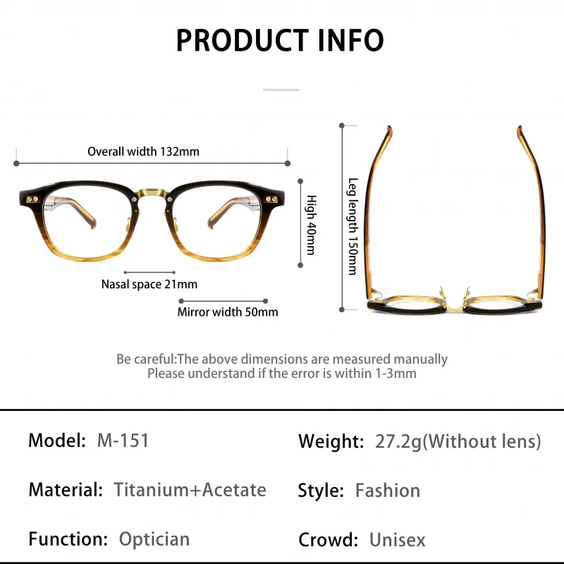 9999 Style Japanese Retro Small Size Eyeglasses Frame Titanium Acetate Decorative Studs for Men Women Prescription Lenses M151