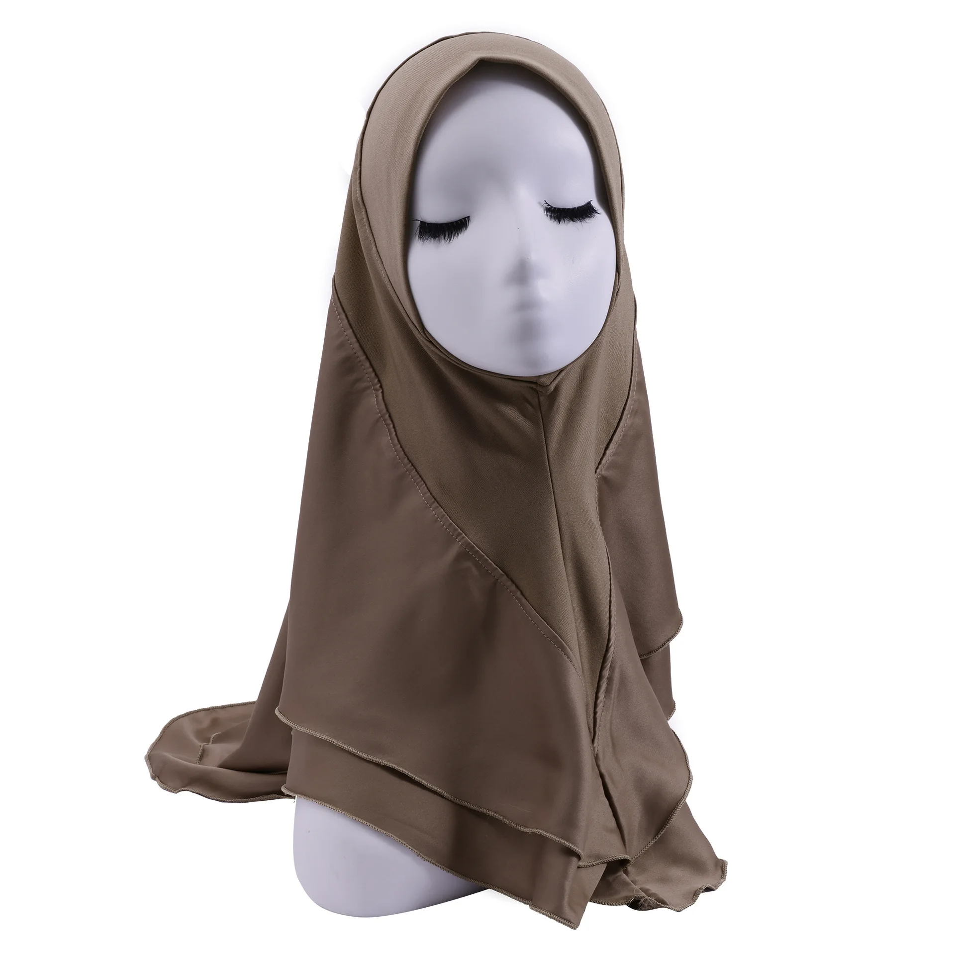 Satin Amira Instant Hijab Muslim Head Scarf Malay Soft Brim Double Layer Head Cover Islamic Pull On Headscarf Ramadan Headwraps