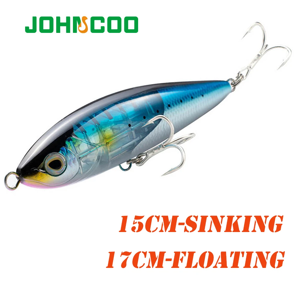 

JOHNCOO 15cm 17cm Topwater Pencil Dog Walker Fishing Lures Artificial Hard Bait Floating Trolling Saltwater Tuna Lures big game