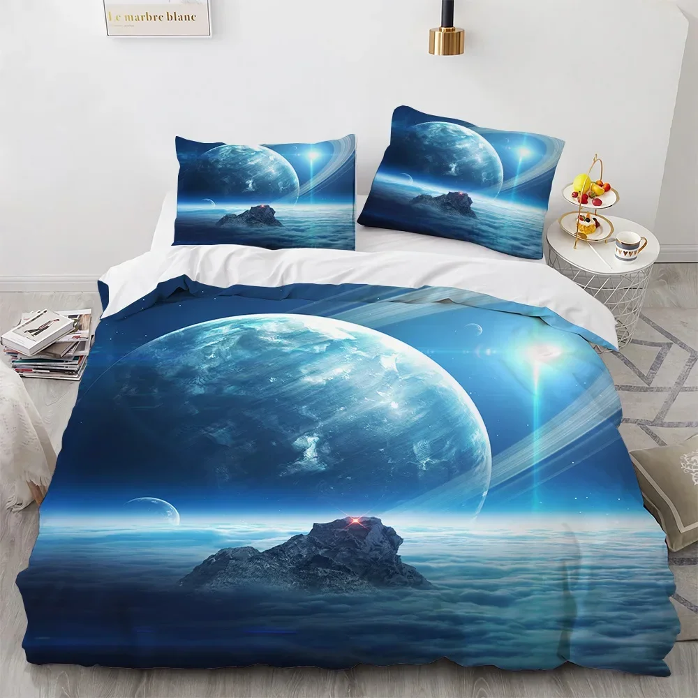 Set copripiumino cielo stellato Set spazio esterno Terra Galassia Set biancheria da letto matrimoniale Queen King Size 2/3 pezzi Copripiumino in poliestere per bambini