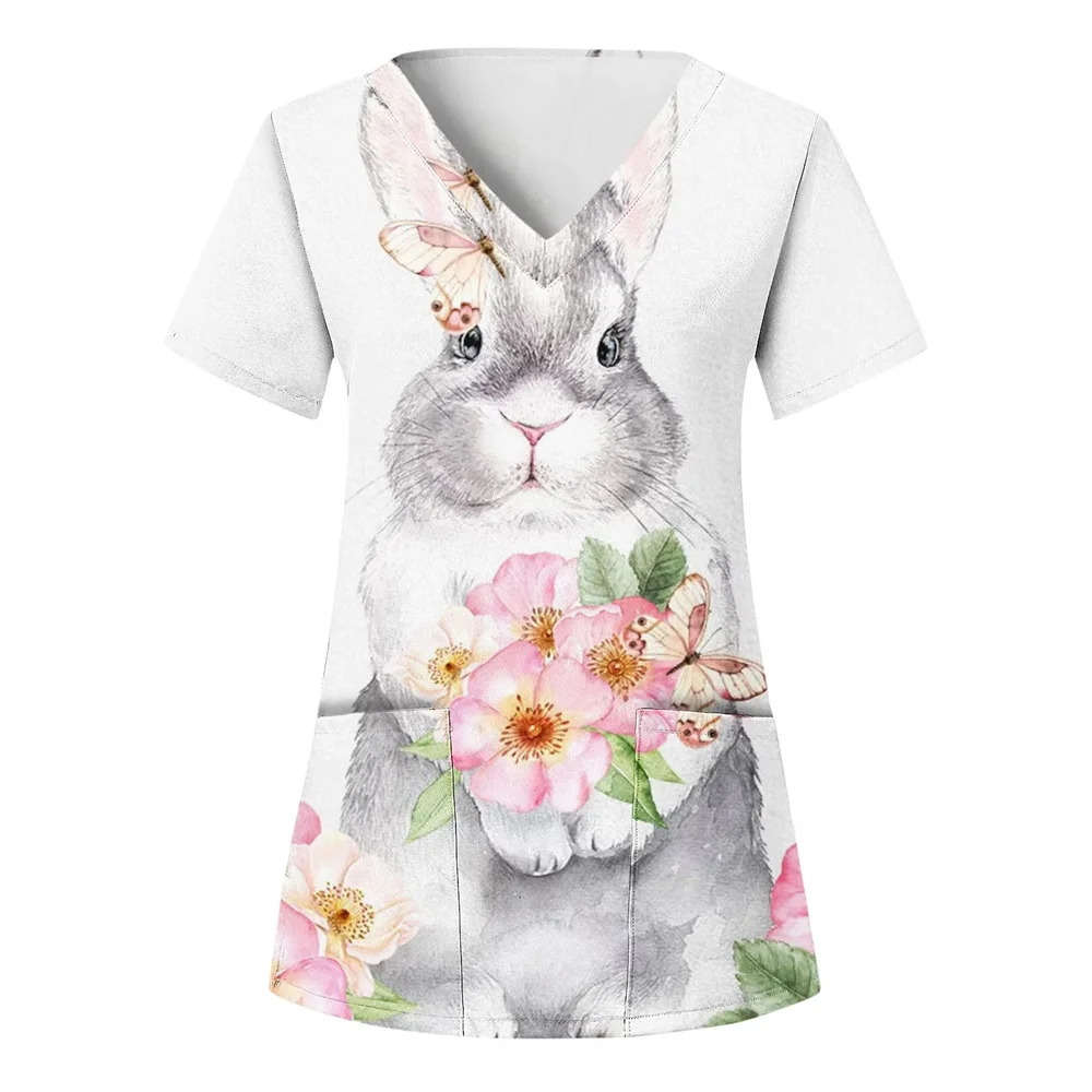 Chemisier de travail médical de clinique de Pâques pour femmes, T-shirt de soins de santé hospitaliers, uniforme d'infirmière à manches courtes, vêtements de travail, Y, soins infirmiers