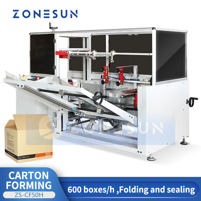 ZONESUN ZS-CF50H Automatische Wellpappe-Kartonhülle, zusammenklappbarer Boden, Versiegelungskarton, Erektor, Papierbox, Öffnungs- und Erektionsmaschine