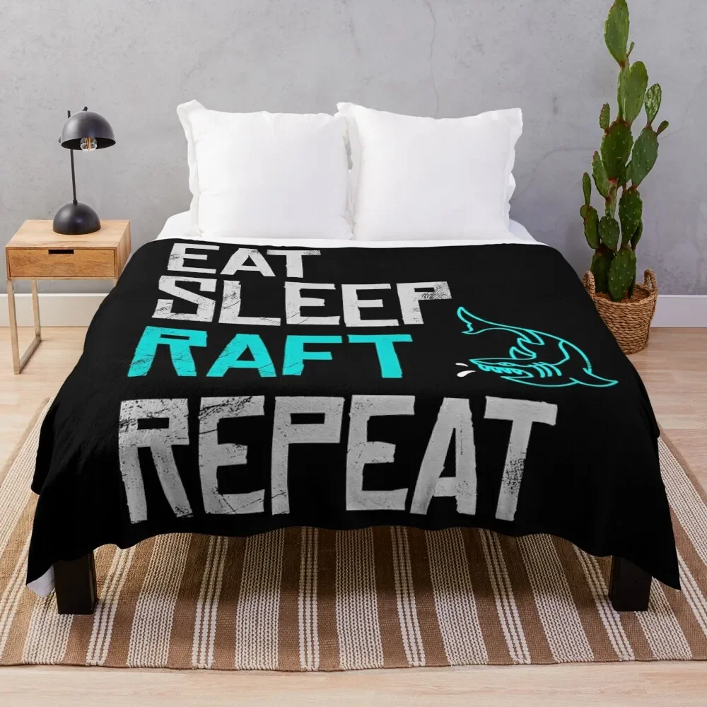 Raft Game Eat Sleep Raft Repeat Funny Shark Attack Throw Blanket Thermals For Travel Summer Beddings Extra Large Throw Blankets