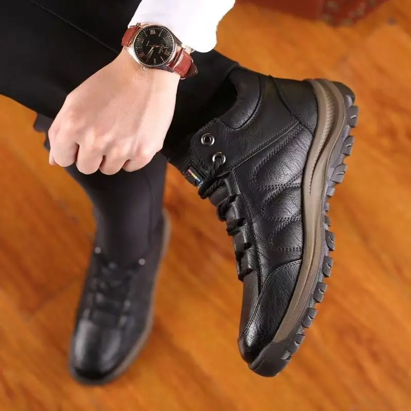 2026 Winter Thick-Soled Padded Cotton Shoes For Men With Anti-Slip Wear-resistant And Warm Properties Made Of Leather 38-45