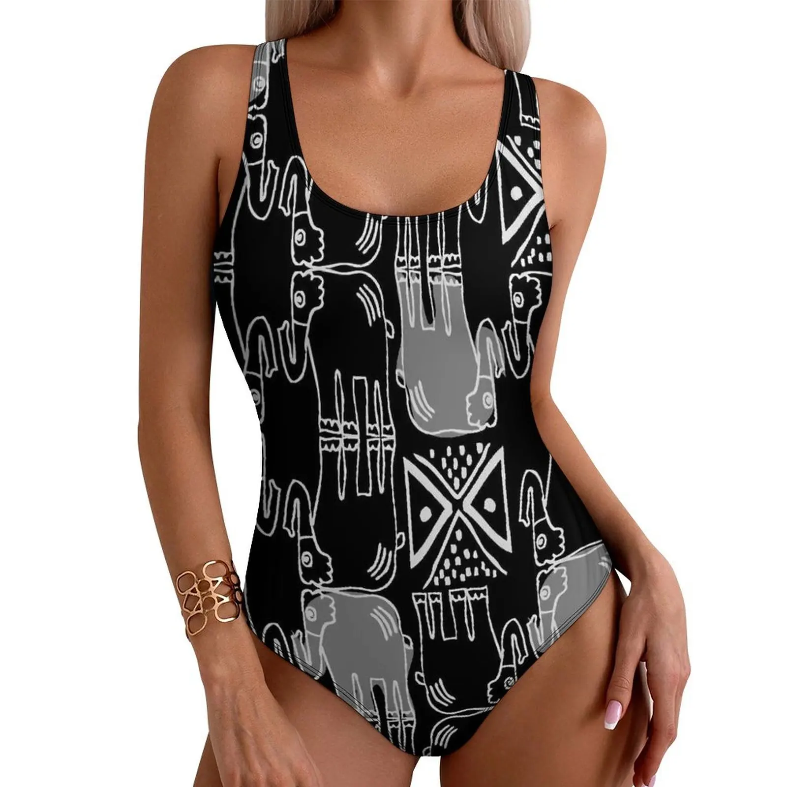 Cartoon Elephant Swimsuit Sexy Abstract Animal Design One Piece Swimwear Push Up Swimsuits Trend Holiday Surf Monokini