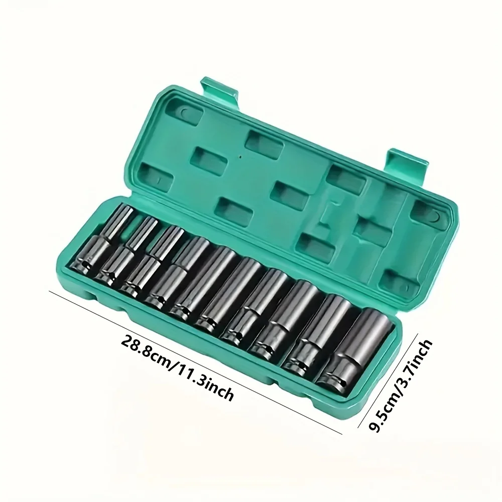 10pcs 1/2 Inch 8-24mm Power Socket Tool Impact Wrench Adapter Industrial Hand Tool Socket Set for Industrial Auto Repair