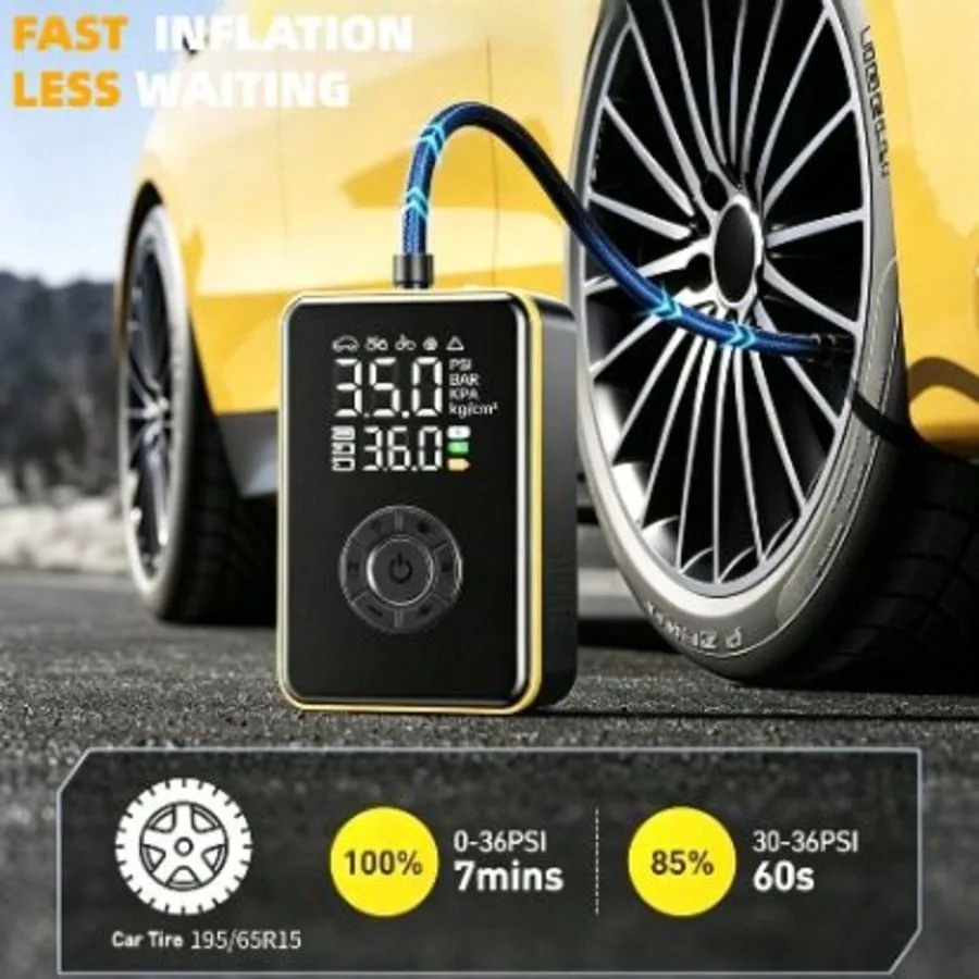 150PSI Digital Tire Inflator, with Power Bank & LED Emergency Light,4‑in‑1 Car Air Compressor for Roadside Rescue