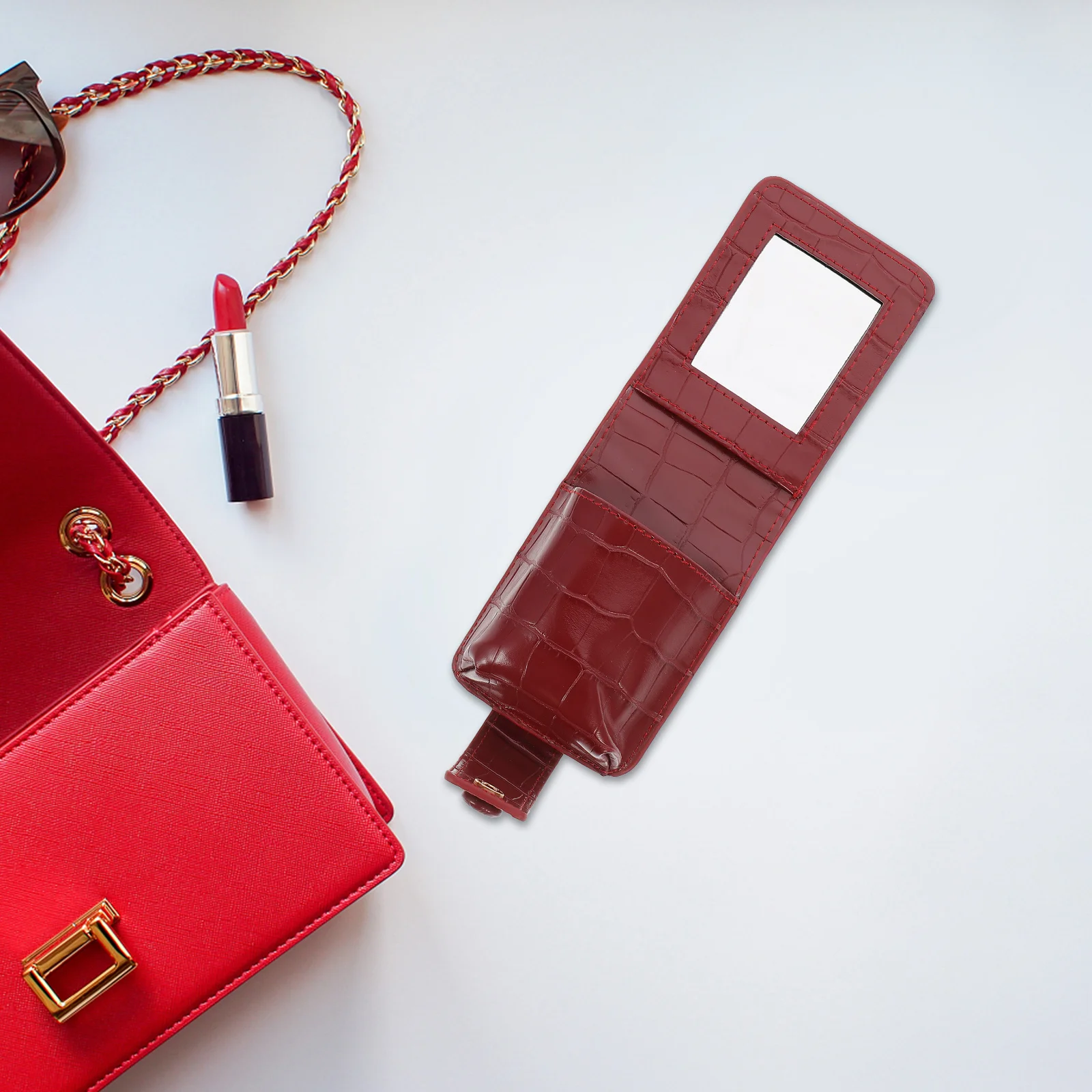 Lipstick Pouch Red Compact Lightweight Bag for Travel Hiking Camping Parties Fashion Gift PU Lipstick Bag