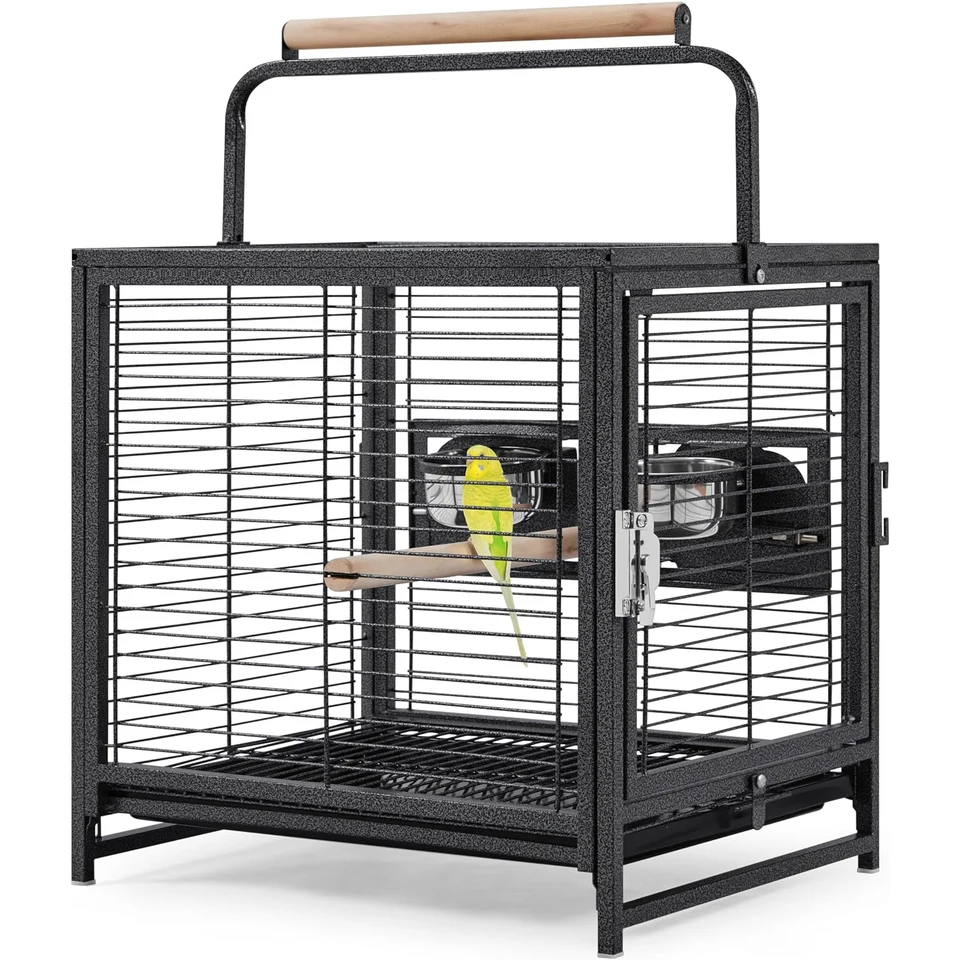 Portable Wrought Iron Bird Cage with Wooden Perch