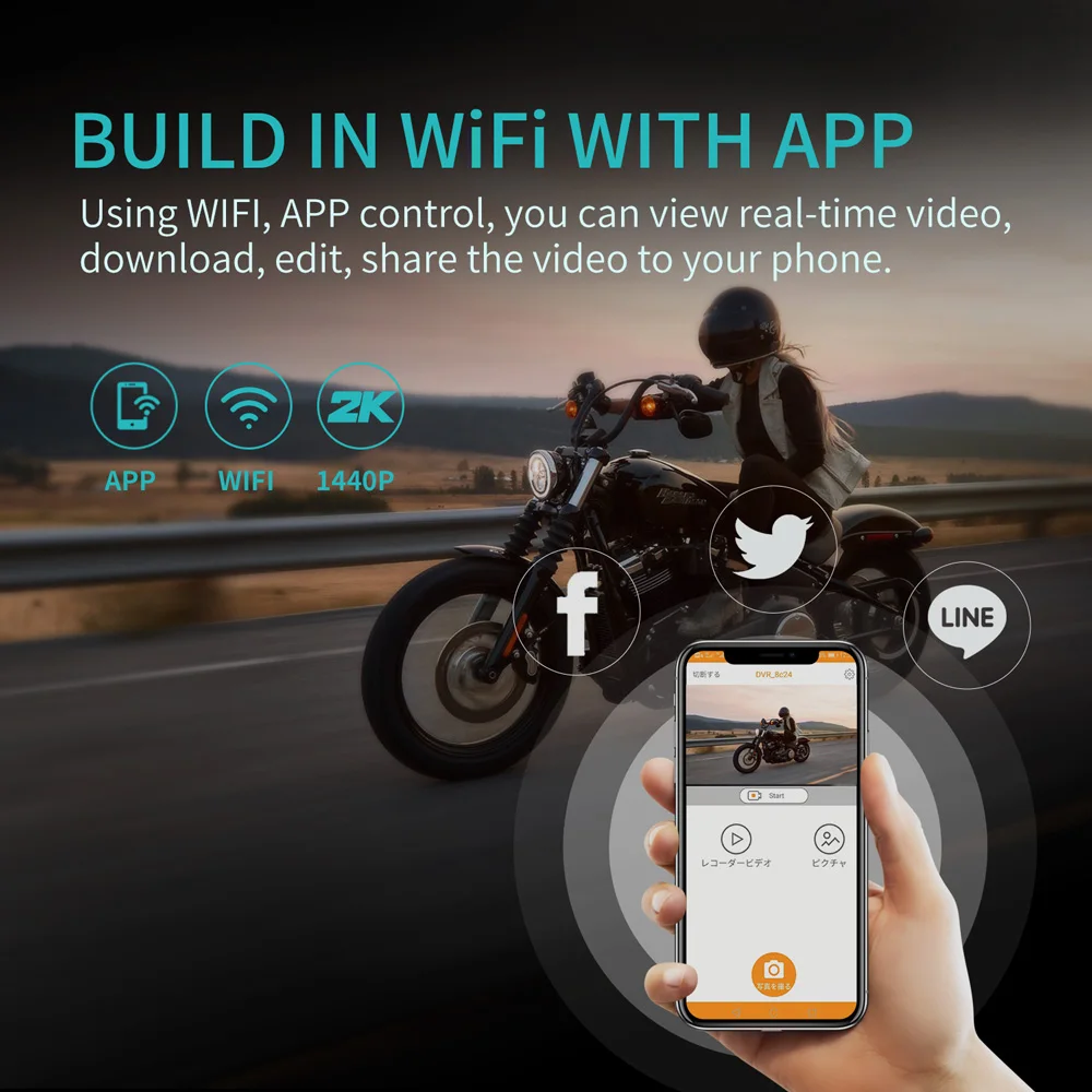 Sameuo Q1 moto rcycle kamera Video kaydedici 1440P çizgi kam moto bisiklet kamera helset kamera Moto rcycle dvr su geçirmez dashcam wifi