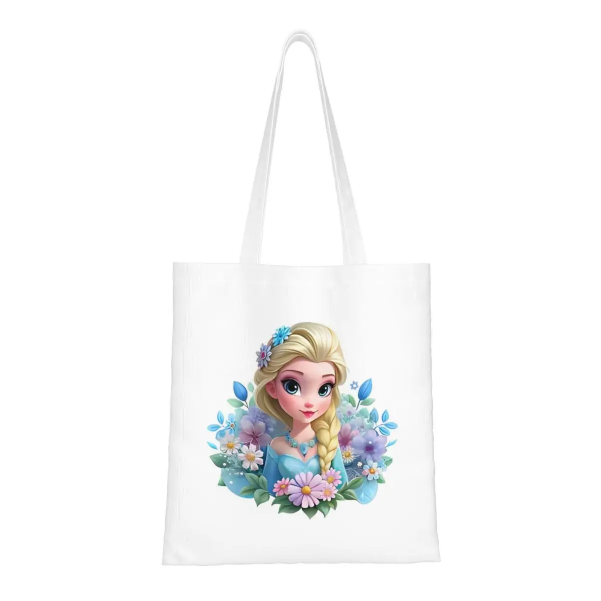 Frozen Elsa Princess Flower Tote Bags Women Handbag Canvas Student Shoulder Bag Reusable Grocery Bag