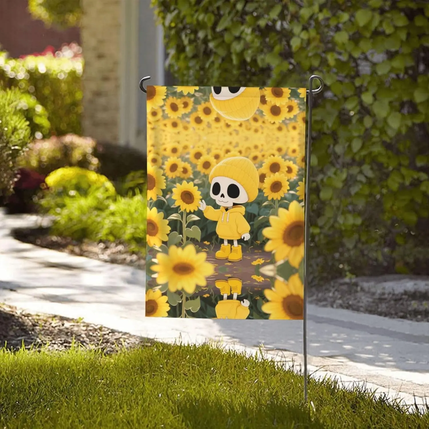 Skeleton Sunflower Printed Garden Flag 28x40 Inch Welcome Spring Flag Summer Flag Vertical Double Sided Yard Flag Porch Flag GGO