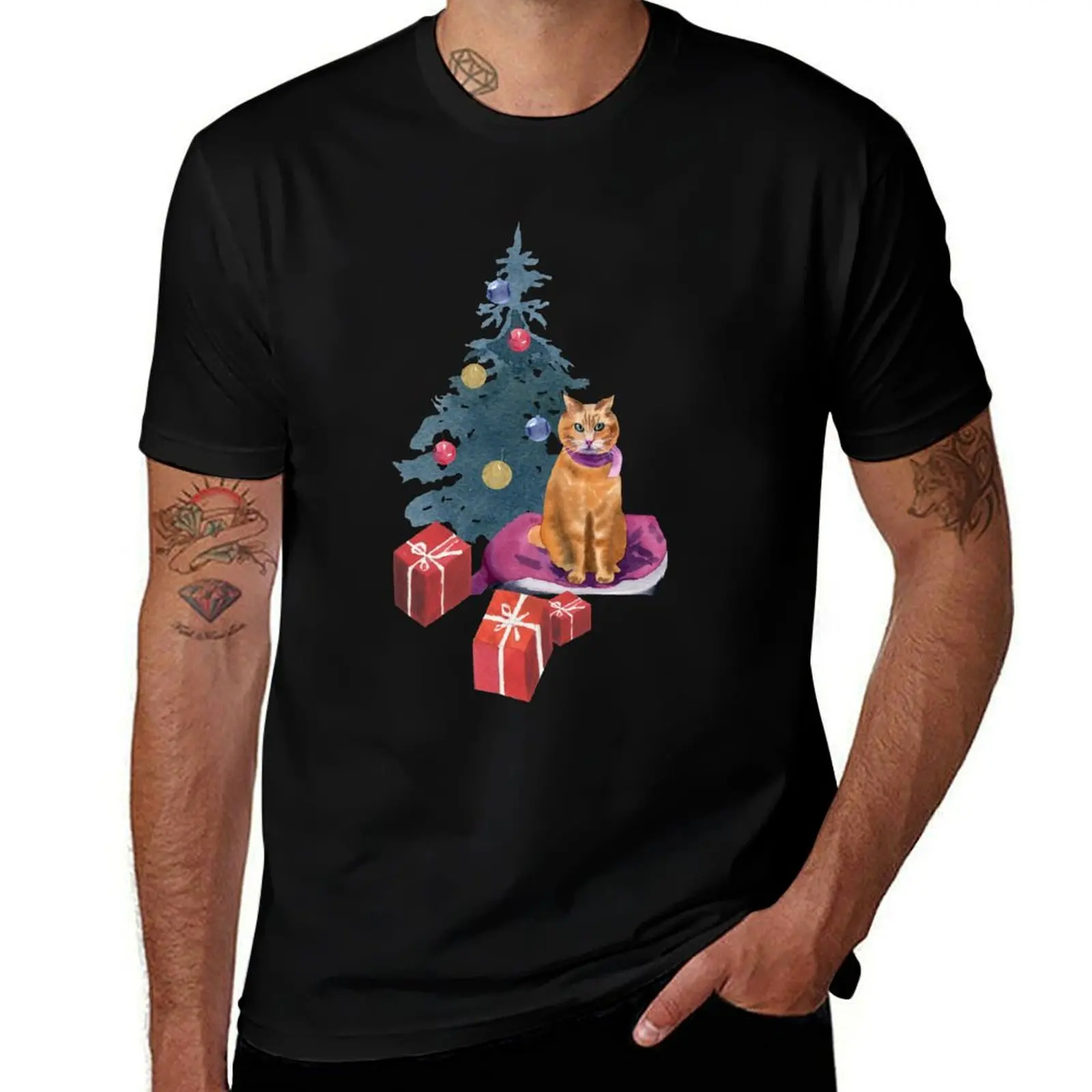 Christmas with a cat T-Shirt Sport Basic Moisture Wicking Tee