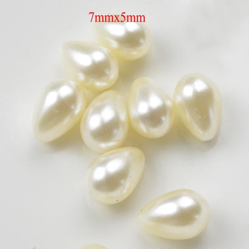 FLTMRH 5mmx7mm 10mmx6mm 12mmx6mm ABS Tear Drop Beads White/Ivory Imitation Pearl Beads For DIY Jewelry Making Indian Beads