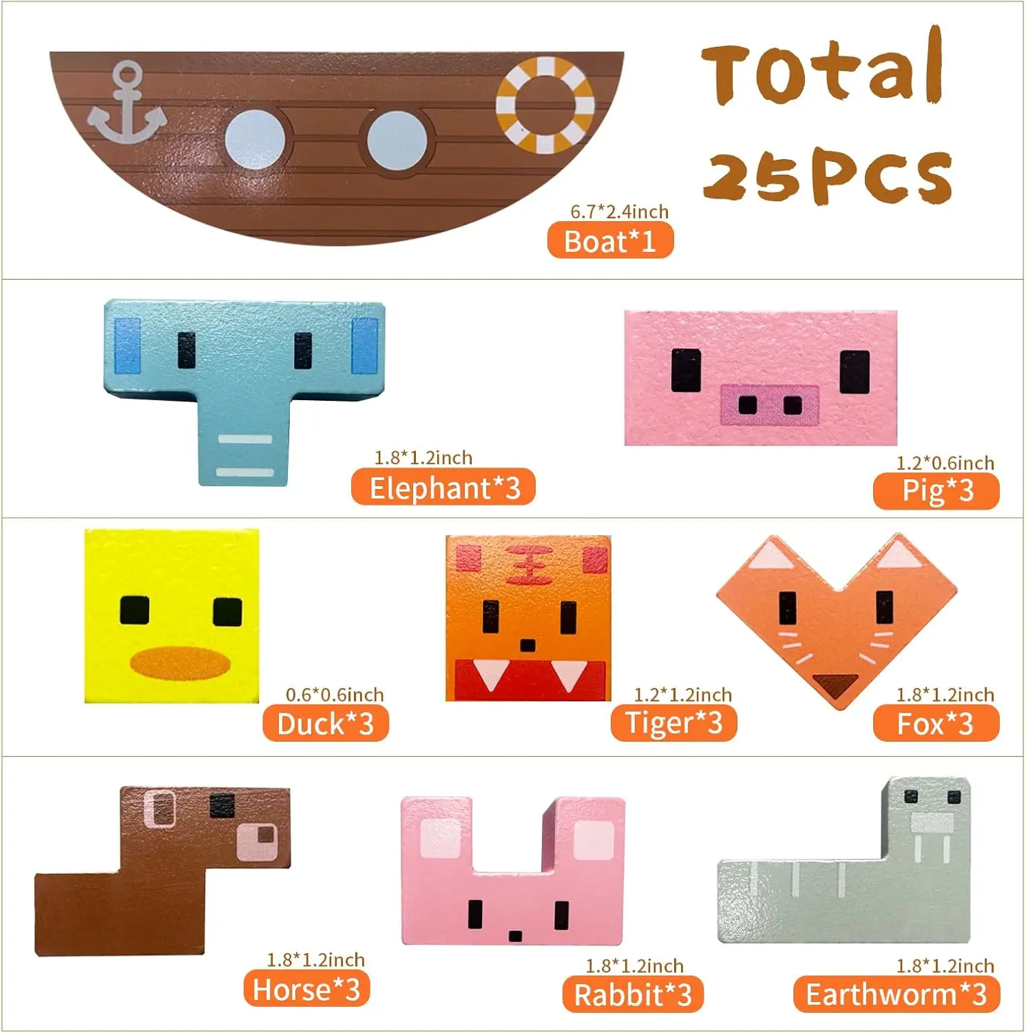 Giocattoli Montessori per ragazzi e ragazze di 3 4 5 anni, giocattoli per bambini di età 3-6, confezione da 25 giochi di equilibrio animale in legno, blocchi di smistamento e impilamento
