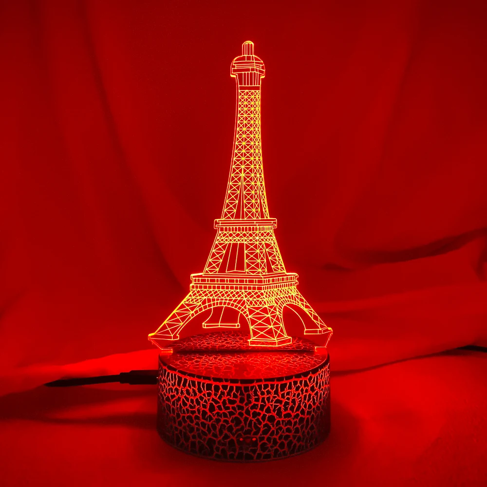 New 3d Led Light Night Creative Eiffel Tower Kids Table Lamp Hologram Illusion Bedroom Living Room 7 Colors Usb Led Light Lamps