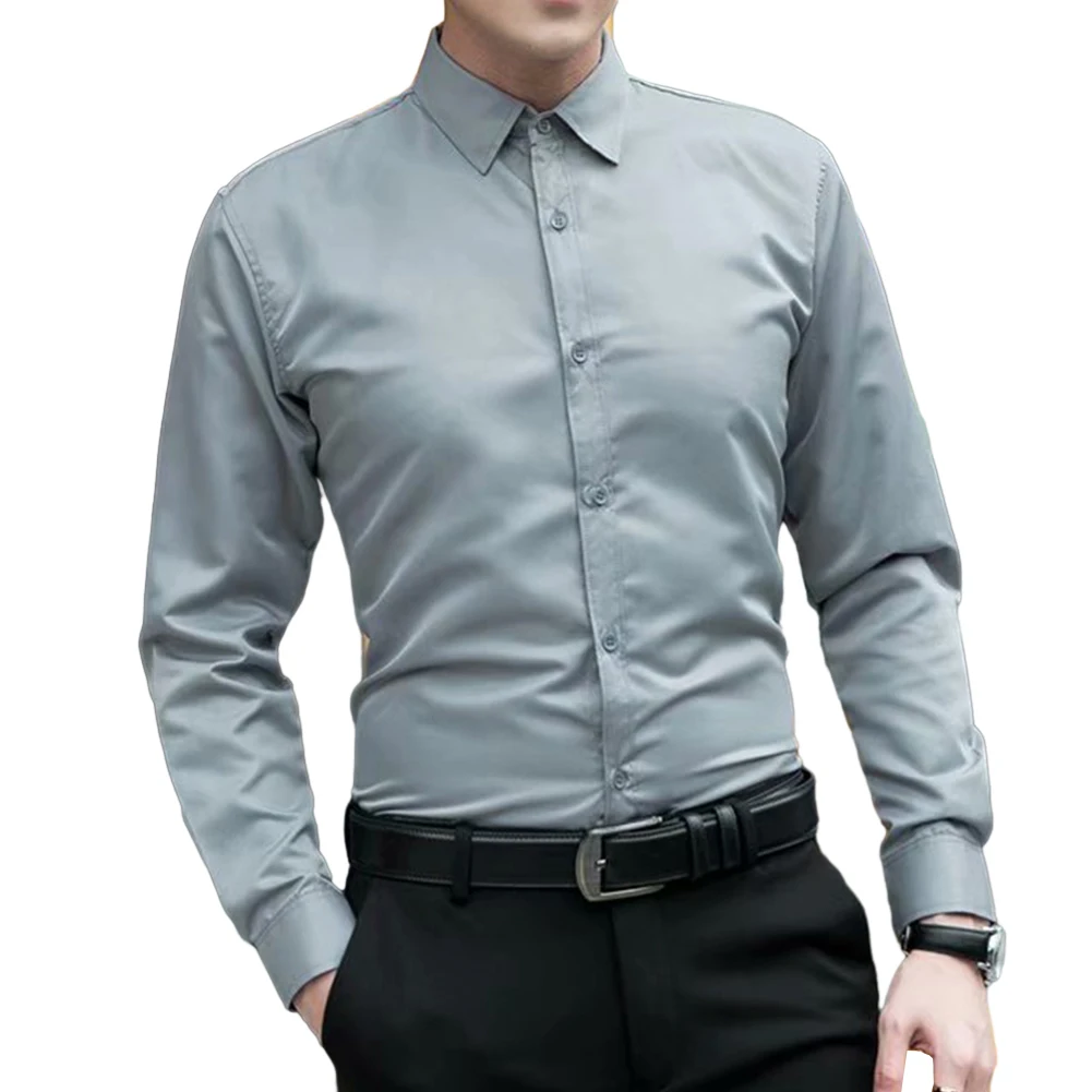 Men\'s Formal Business Shirts And Blouses Solid Color Long Sleeve Slim Casual Party Shirt Top Clothing Male Clothing