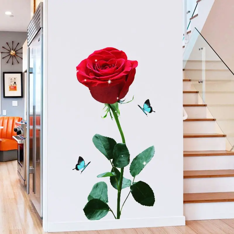 Red Rose Wedding Room Festival Atmosphere Decoration Wall Stickers Self Adhesive Bedroom Romantic