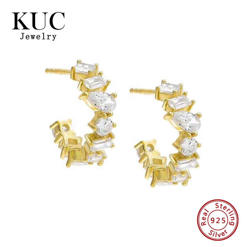 

Fine Jewelry Hot Sales 925 Silver Stud Earring Wholesale Popular Trendy Luxury Multi Shape Cz Hoop Earrings