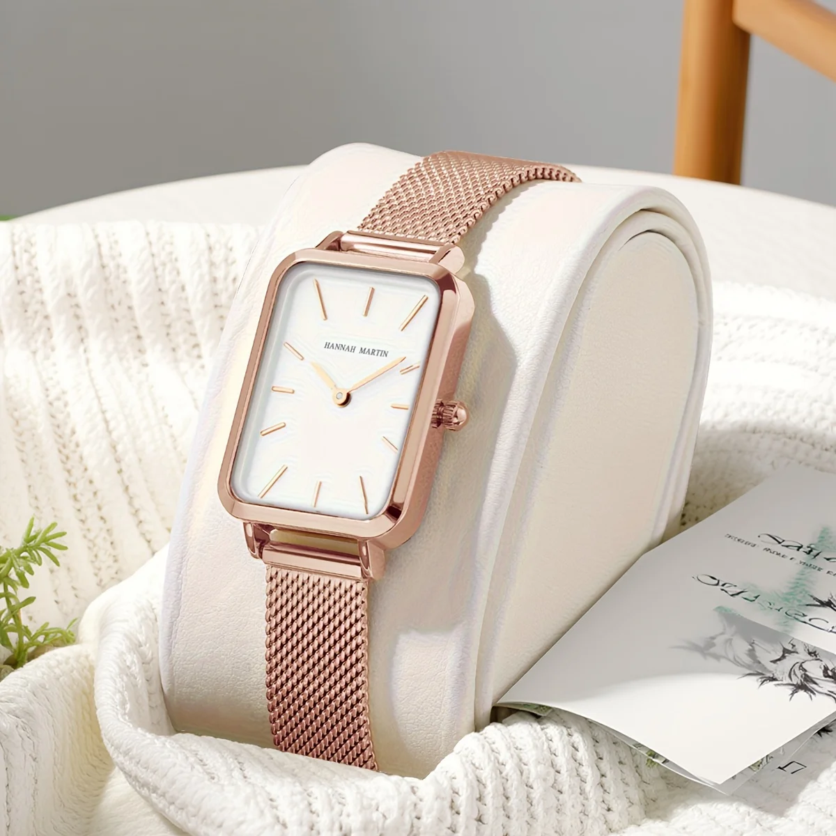 HANNAH MARTIN Brand Women Simple Watch Square Fashion Japanese Quartz Movement Stainless Steel Mesh Belt 3Bar Waterproof Watches