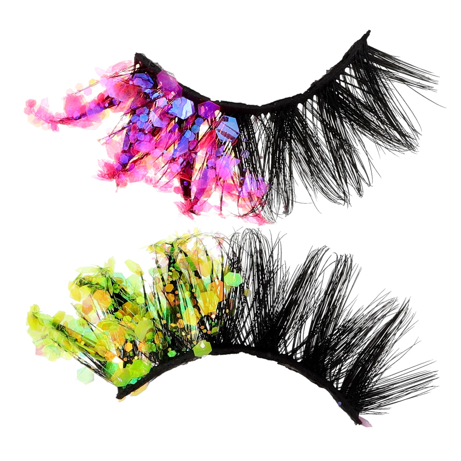 1쌍의 화려한 글리터 인조 속눈썹 형광 변화 축제 파티 가짜 속눈썹 반짝이는 아이 메이크업