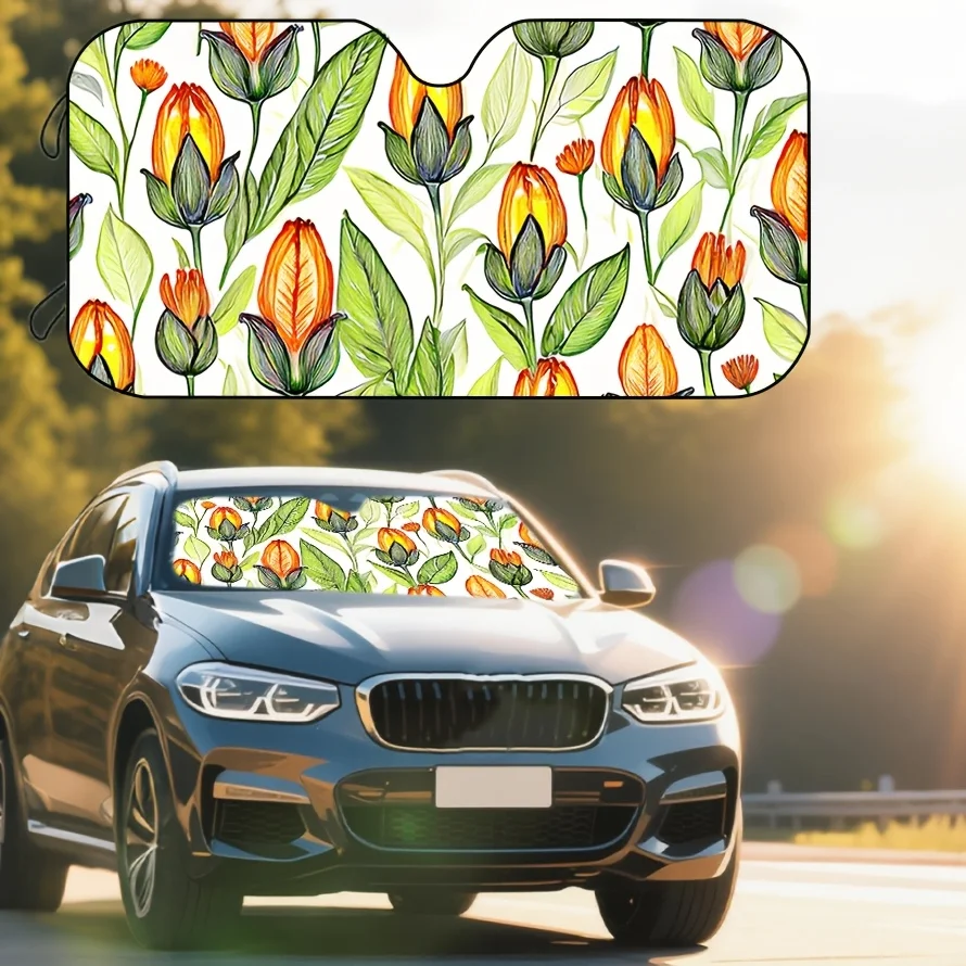 Exquisite Floral-pattern Car Sunshade Effectively Blocks Direct Sunlight, Protects Vehicle Privacy, And Enhances Driving Comfort