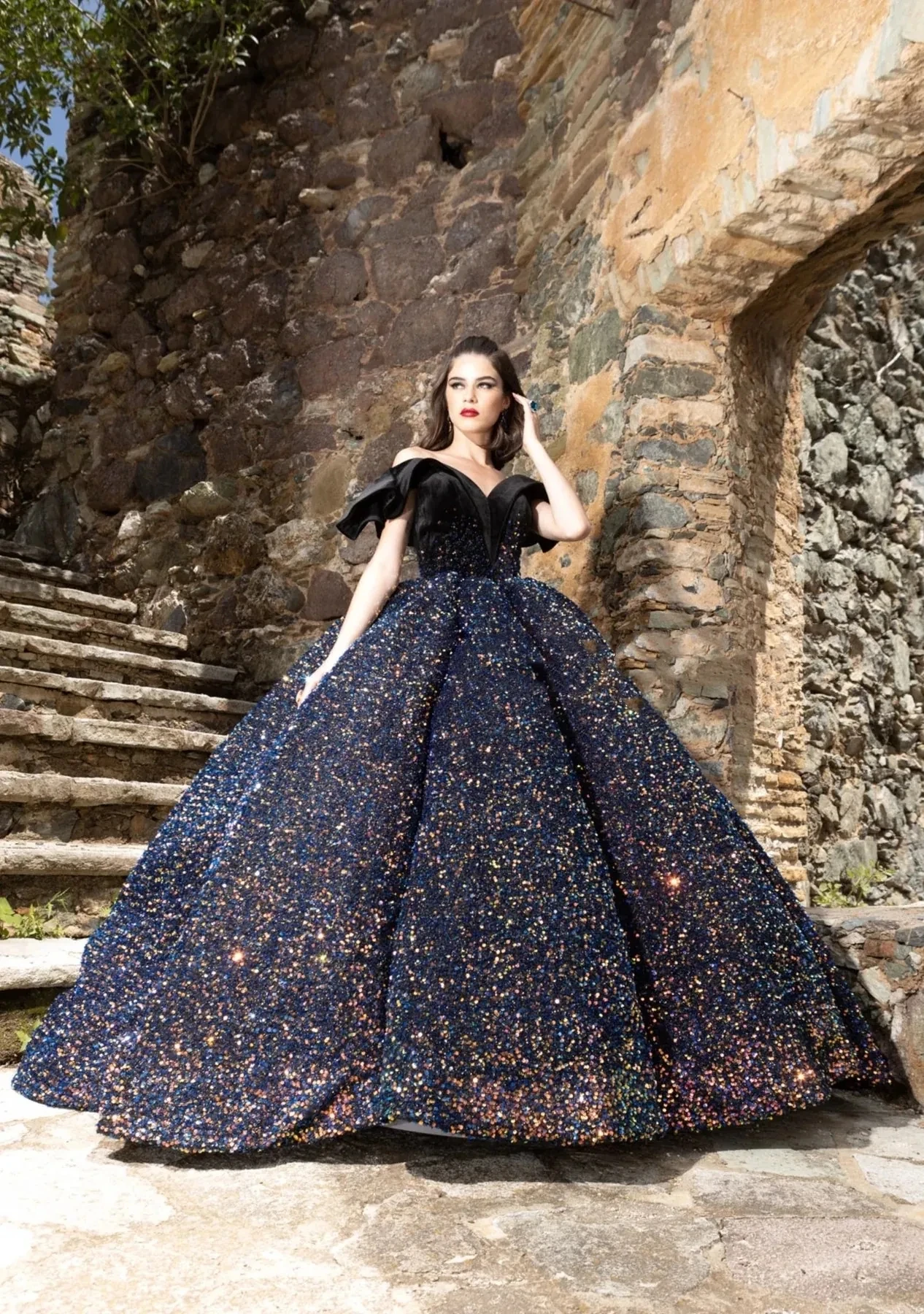 Black Princess Quinceanera Dresses Ball Gown Off The Shoulder Sequins Sparkle Sweet 16 Dresses 15 Años Mexican