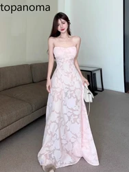 Topanoma Temperament Evening Dresses Women Flowers Sexy Sleeveless Slash Neck Backless Wedding Party Cocktail Birthday Prom