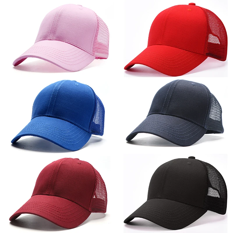 Summer Unisex Plain Mesh Baseball Cap Adjustable Snapback Hats For Women Men Hip Hop Trucker Hat Custom Logo Advertising Caps