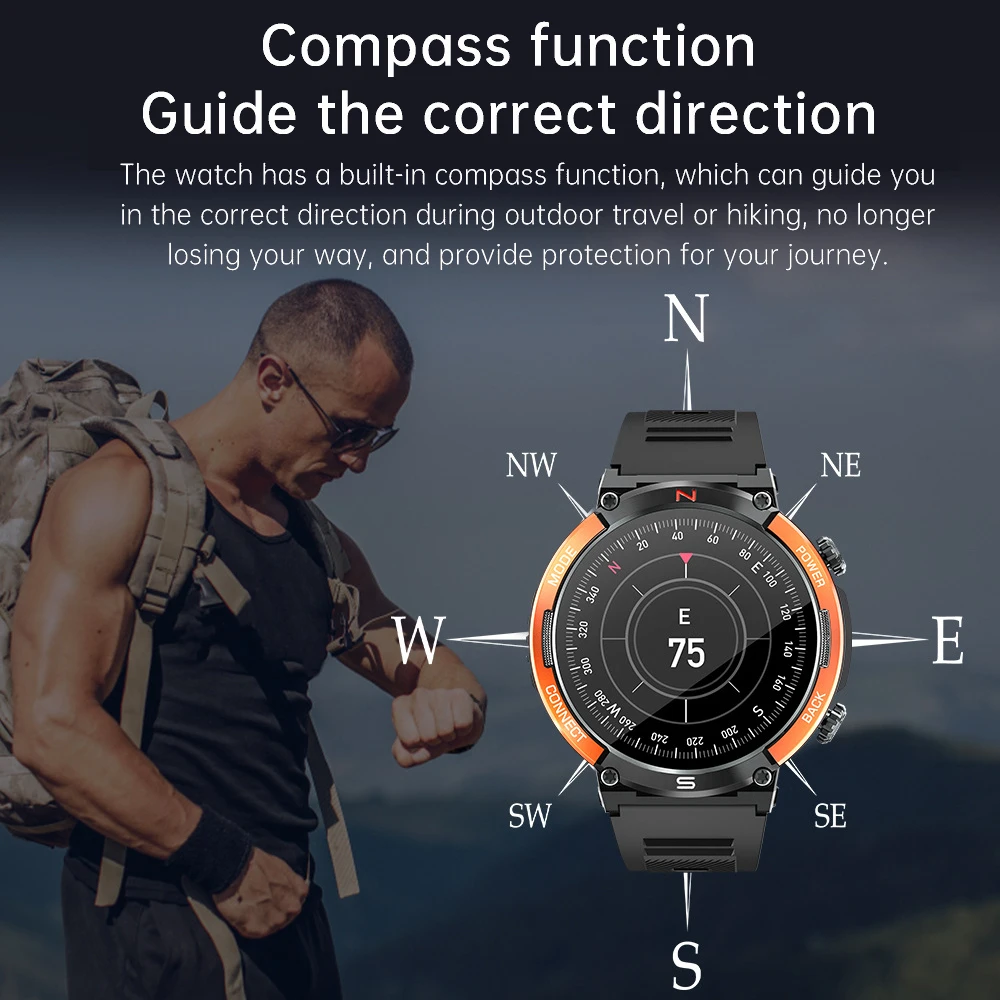 GFORDT NEW Watch With Compass Smart Watch Bluetooth Call Outdoor Sports Bracelet Health Monitor Waterproof Smartwatch Men women