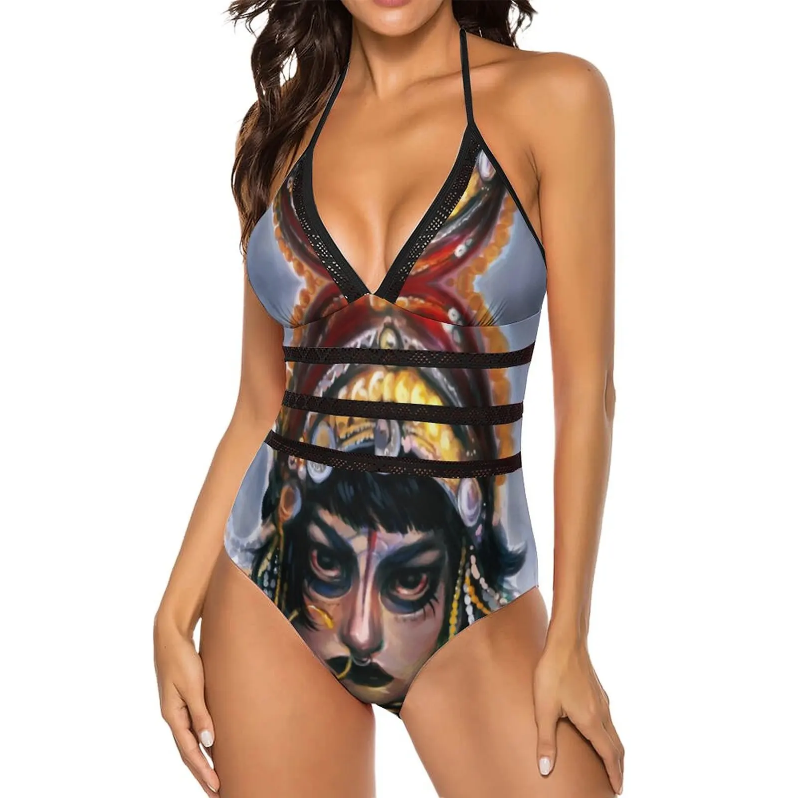 

Jibaro Oil Painting Swimsuit Love Death Robots One Piece Swimwear Push Up Novelty Monokini Sexy Holiday Design Beach Outfits