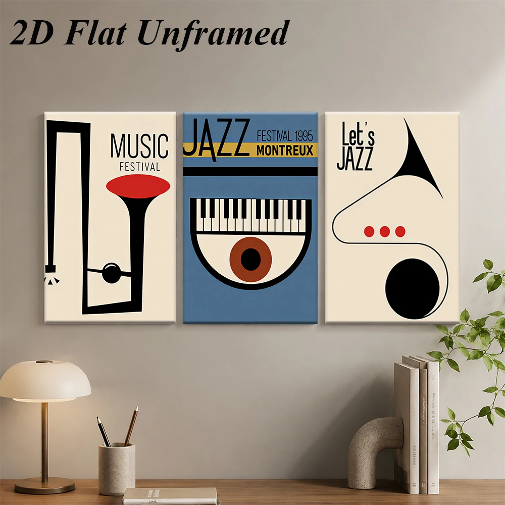 1 set of modern minimalist music decoration paintings, triptych frameless paintings, piano horn element decoration paintings, 2D