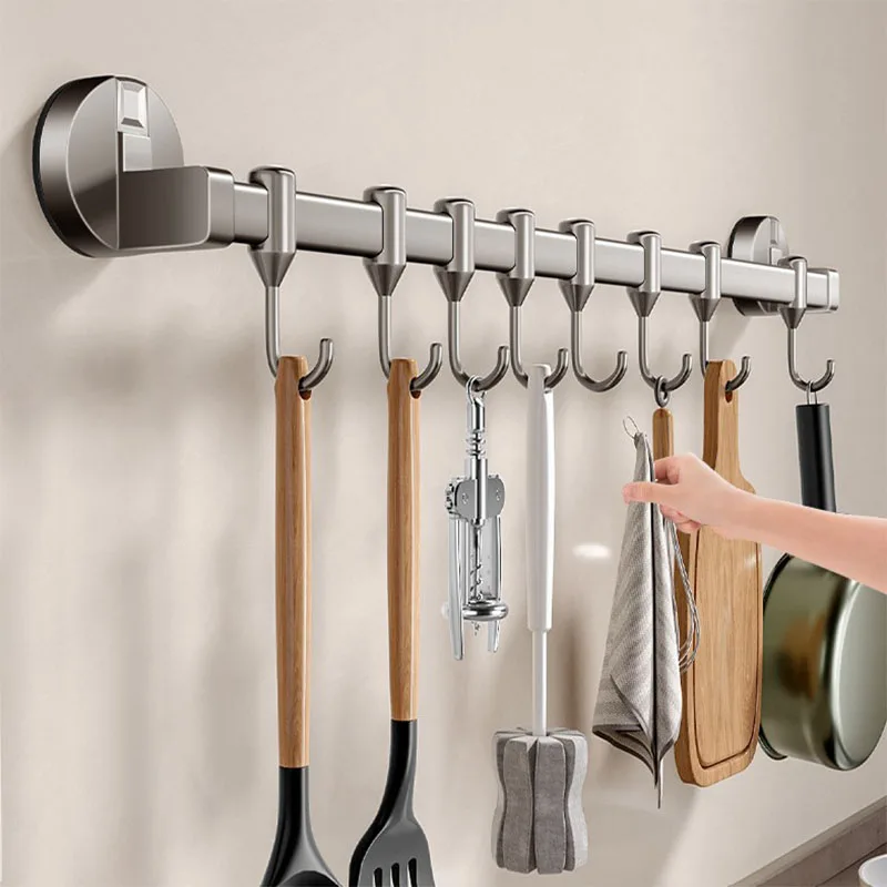Free Punch Kitchen Vacuum Suction Cup Hanging storage hook Aluminum alloy Storage Rack Spatula Drain Rack