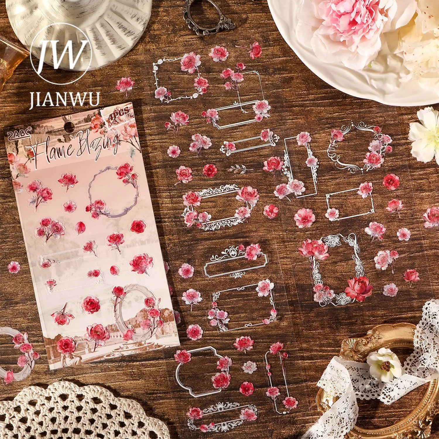 JIANWU Frame View Garden Series Vintage Plant Flower Landscape Material Collage PET Sticker Creative DIY Journal Stationery
