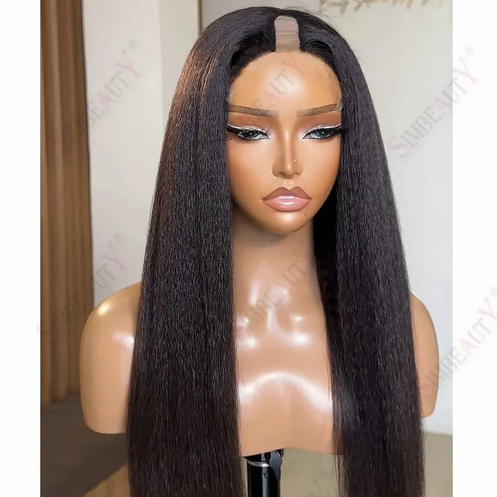 Brasilianische Echthaar-Perücken 1x4 V-Part, kleberlos, einfache Anwendung, vollmaschinell gefertigt, Yaky Straight, 100% Echthaar-Perücken für schwarze Frauen – Detail 1